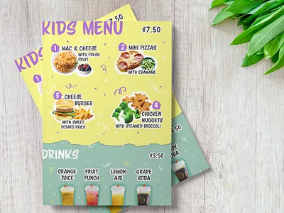Kids Menu children food graphic design kids kids menu menu menu design print design restaurant restaurant branding