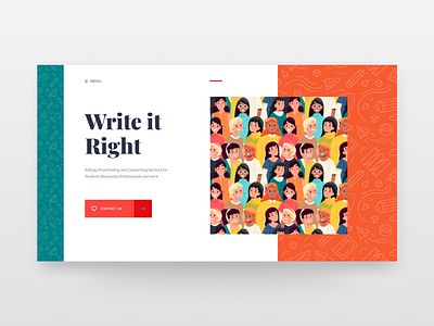 Write it Right website header character clean copywriter copywriting design header illustraion ui ui design user interface vector web design