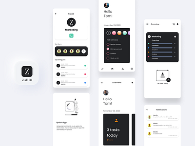 Modern Task Management Tool - 2 black and white logo minimalist mobile mobile app mobile app design mobile application mobile design mobile ui project management task manager typography ui user experience userinterface ux ui