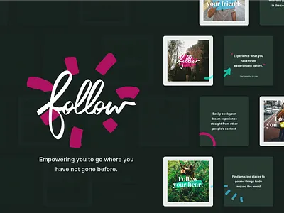 Follow - Social travel platform branding cards cards ui community content dark doodle doodles e commerce handwriting instagram instagram post instagram template marker mobile post social media stories travel travel app