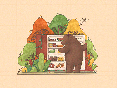 17-Bearly Hungry art character flat illustration ipad nature procreate raster texture vector