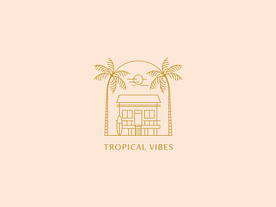 Tropical Vibes badge beach beach house emblem house illustration lined logo logodesign logotype palms surf tropical