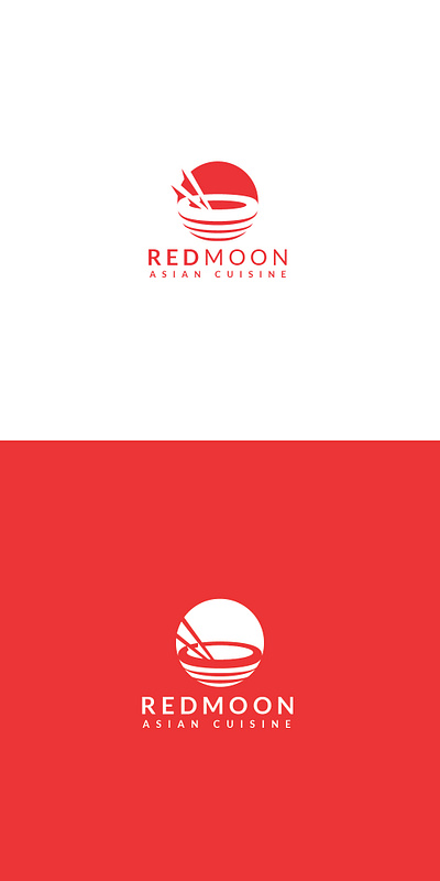 Red Moon Asian Cuisine abstract logo asian cuisine logo asian food logo bowl logo chopsticks logo creative logo illustrator cc moon logo negative space logo playful restaurant logo