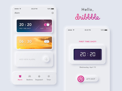 Alarm Mobile App alarm app clean ui debuts first shot mobile app neumorphic skeumorphic uidesigns uiuxdesign