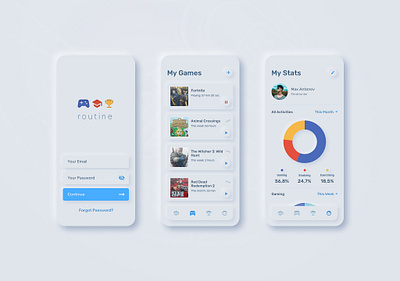 UI for Tracking Project daily 100 challenge dailyui gaming habits minimal mobile mobile app mobile design neumorphic neumorphism profile signin softui statistics tracking app uidesign