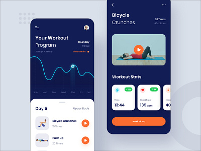 Workout Program #Exploration application chart clean dark fitness heart rate ios iphone sports ui ux video workout