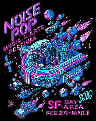 Noise Pop Festival 2020 digital drawing festival gig poster illustration isometric line machine music poster san francisco space spaceship wacom