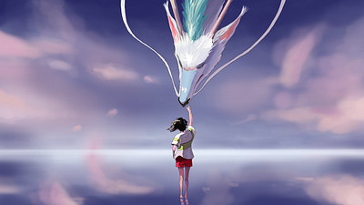 Spirited Away | Chihiro & Haku anime character chihiro creative design depth design digital illustration digitalart ghibli illustration krita no face spirited away studio ghibli