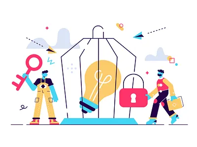 Idea key to success abstract business business people character creative design flat idea illustration key light bulb lock office open people success team unlock vector