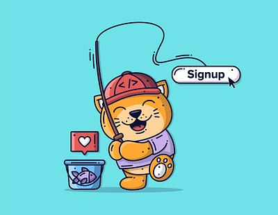 Fishing 🐟 branding cartoon cat character creative cute cute animal cute art design developer dribbble fish flat design graphic heart icon illustration vector vector illustration