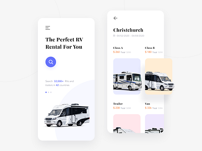 Rental RVs app camper campervan car clean design mobile rental app rv ui