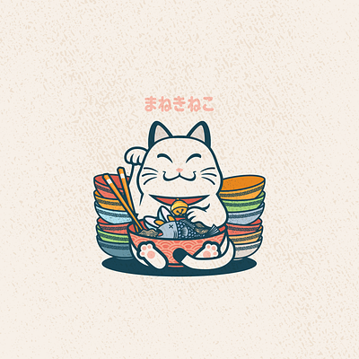 Noodle Maneki neko cat japan maneki neko noodle ramen vector