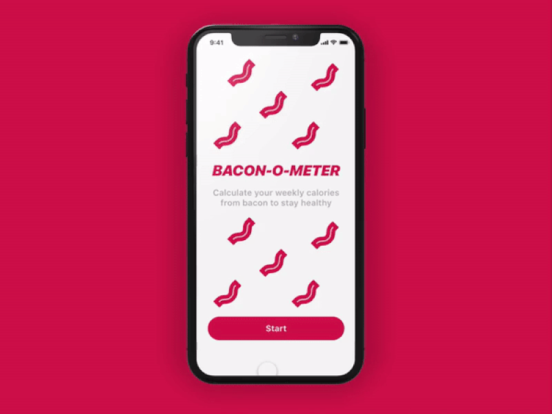 BACON-O-METER – Onboarding adobexd animation appdesign bacalories bacon bacon app calculator calories counter design interaction meter onboarding process profile select user type selection settings uidesign uiux