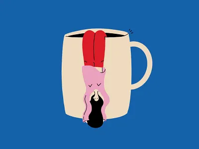 Tea life bored colors colours cup food girl illustration lazy little people mug object palette people procreate quarantine sleep tea teacup upsidedown woman