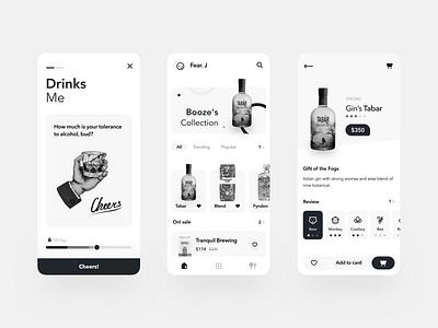 Booze Mobile App black and white booze clean design graydesign minimal mobile apps ui ux