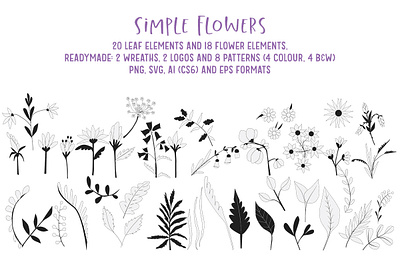 simple flowers botanical elements florals flowers flowers illustration illustration illustrator leaves lineart logos resources simple simple design