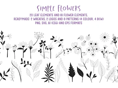 simple flowers botanical elements florals flowers flowers illustration illustration illustrator leaves lineart logos resources simple simple design