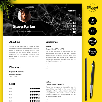 Creative Resume for Word & Pages “Steve Parker” creative resume curriculum vitae cv template functional resume modern resume one page resume professional resume resume cv resume for word resume mac pages resume template resume template word resume with photo resume with picture symmetry pattern three page resume two page resume
