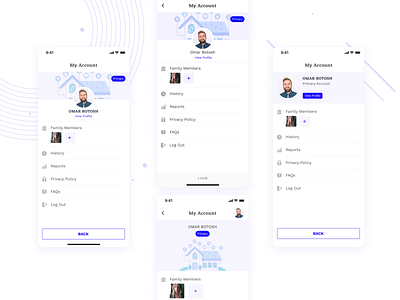 My Account Screens family share homebot mobile app design my account screen smart home smart mobile app smartphone ui faces