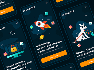 Error page — airSlatePDF 404 app design dog error 404 error page illustration interaction lock mistake mobile mobile ui planet rocket space ui uiux ux vector web