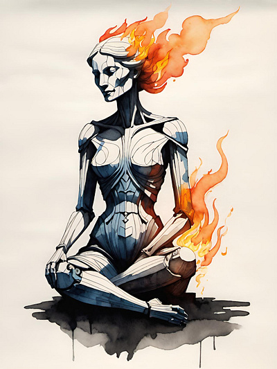 Burning Woman art burning burning man figure flames illustration watercolor woman wooden