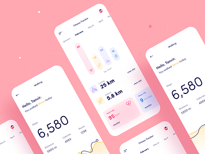 Fitness Tracker App - Light Version app app design concept cool cuberto fitness fitness app health healthapp heart monitor helath monitor ios modern orizon sleek tracker ui uiux unfold ux design