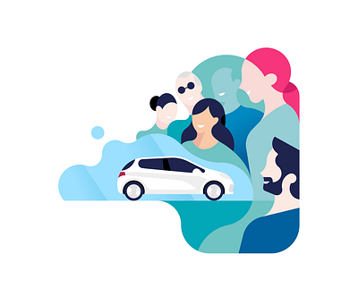 Free2Move car character design free graphic group hair illustration minimal move people pink smile spot website