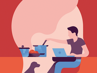 Head Space ball chair character cooking design dog from graphic hair head home illustration inside laptop man minimal space wfh working
