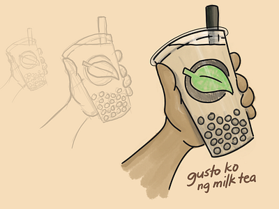 I want bubble milk tea boba bubble tea doodles drink enhanced community quarantine illustration nai cha pearl milk tea pearls shelter at home tagalog tapioca tea tea leaf logo