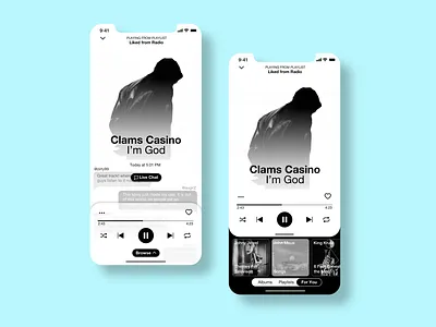 Greyscale Music Player for iOS-DailyUI #009 app black chat dailyui grayscale grey ios iphone live minimalist mobile mobile app music player spotify stream ui ux white