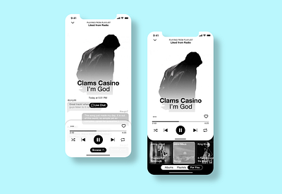 Greyscale Music Player for iOS-DailyUI #009 app black chat dailyui grayscale grey ios iphone live minimalist mobile mobile app music player spotify stream ui ux white