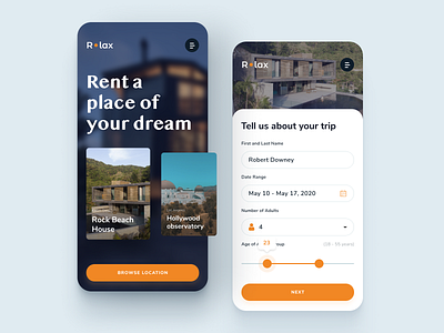 Mobile Responsive for R•lax app application booking button color design form icon interface iphone logo mobile photo reservation responsive screen typography ui ux website