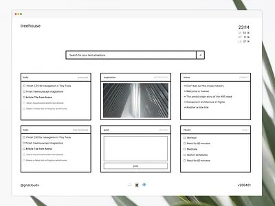 treehouse.gndclouds.cc light mode dashboard minimal minimalism personal dashboard ui