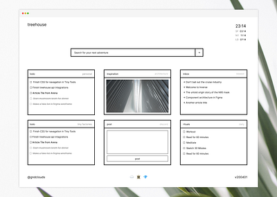 treehouse.gndclouds.cc light mode dashboard minimal minimalism personal dashboard ui