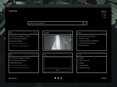 treehouse.gndclouds.cc dark mode dashboard minimal minimalism personal dashboard ui