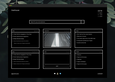 treehouse.gndclouds.cc dark mode dashboard minimal minimalism personal dashboard ui