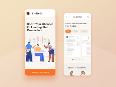 Resume builder app app builder cv design illustration ios job mobile orange resume shop team template ui ux vector warmth work