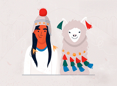 Llama friend art character color colorful cute design girl illustration llama minimal mountain peru vector