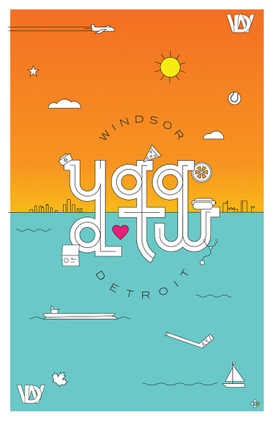 Windsor Detroit Love graphic design illustration line art typography