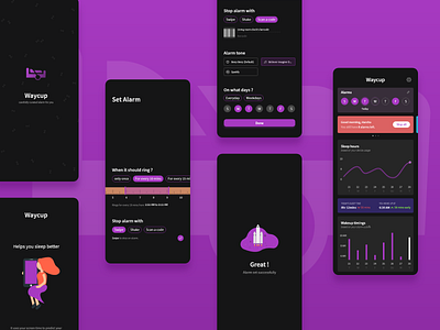 waycup - An alarm app alarm alarm app flat graph minimal mobile ui mobile uiux morning sleep sleep time slider ui wakeup week