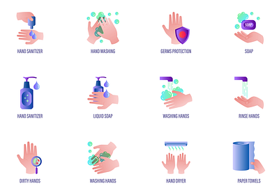 Hand Washing - 16 icons set hand hand washing icon icon design icon set iconography icons icons design icons pack icons set iconset pictogram pictograms set sign