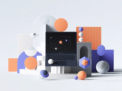 Hubspot 3d 3dart app branding c4d cinema4d colors design illustration laptop modern pattern petertarka render set style ui uiux web website