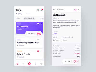 Time Tracker App - Home screen app clean app design design flat icon india ios minimal simple sketchapp typography ui uipractice ux