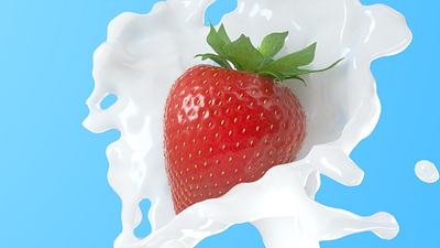 Strawberry 3d advertising art direction c4d cinema 4d fluid freelance illustration mirosz mirosz piotr octane photorealistic simulation strawberry yogurt