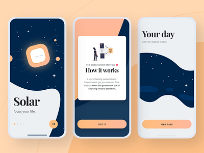 Solar Task Manager app application branding clean clear design education illustration minimal mobile space task management ui ux ui visual design zen