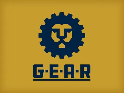 gear blue design gear gold lion logo logo design minimal vector
