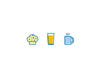 Good Morning icon set blueberry muffin breakfast coffee mug icon orange juice