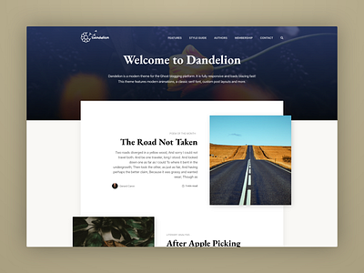 Dandelion - A Modern Ghost Theme for Writing animation appletv blog clean dark ghost minimal template theme typography ui web