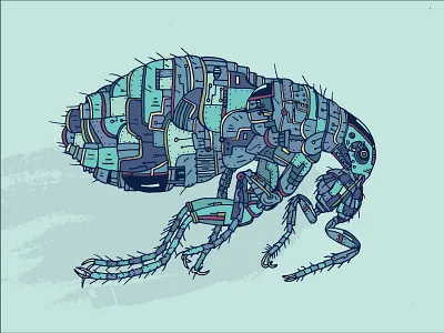 Biomechanical Tick Part 2 abstract bed bug biomechanical bite me blue bug graphic design hop insect jump jumping line art metal metal art plate sketchbook teal tick vector art vector illustration