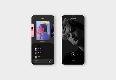 Daily UI 009 :: Dark Music Player app dailyui dailyui009 dailyuichallenge dark mode dark theme dark ui design figma mobile app music music app music player playlist ui